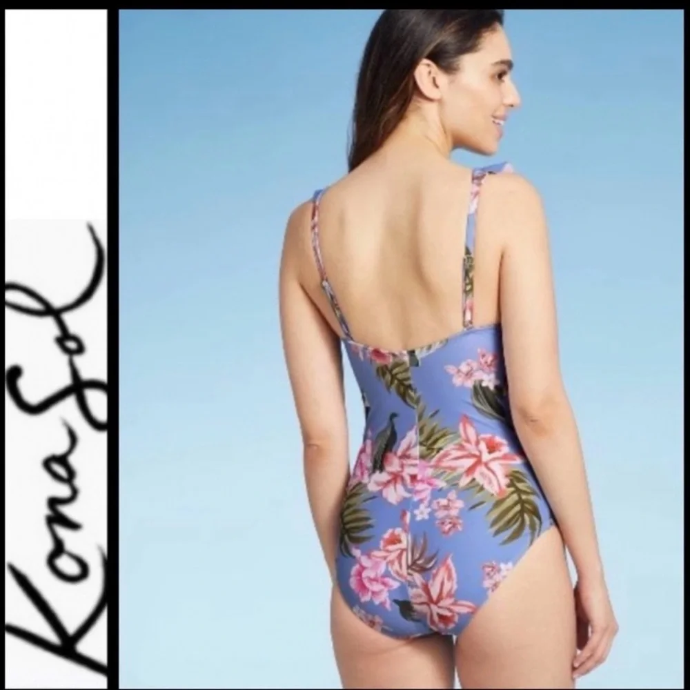 Kona Sol Lavender Floral Ruffle One-Piece Swimsuit - Picture 2 of 3